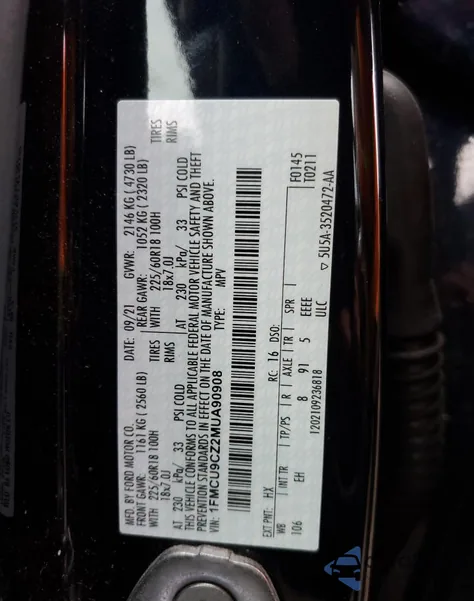 2021 Ford Escape Sel из США, поврежденный, VIN 1FMCU9CZ2MUA90908